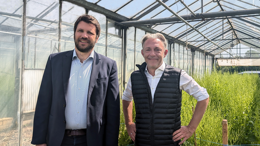 Andreas Albersmeier and Marcel Landmann in greenhouse