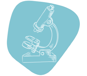 Microscope in front of blue seed shape